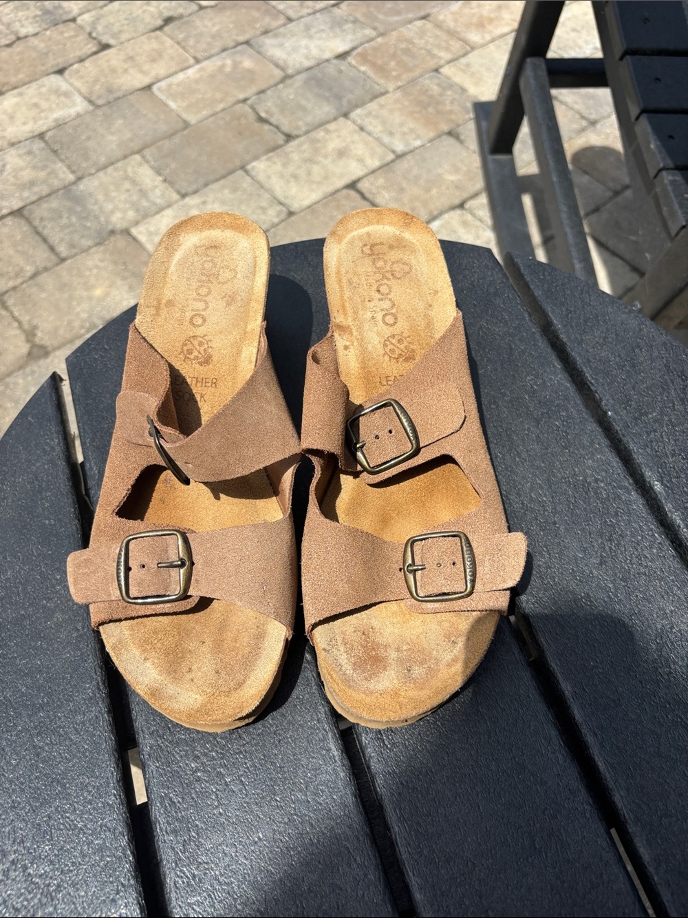 Yokono Made in Spain Suede Double-Strap Slide Sandals in Tan Size 9.5